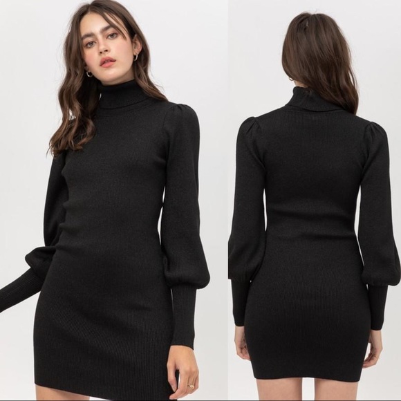 ABOUT FABULOUS METALLIC PUFF SLEEVE SWEATER DRESS - Picture 2 of 2